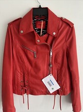 New Max&co By Max Mara Women Genuine Leather Full Zip Jacket Red Size 8 Nwt