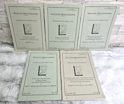WILDLIFE MONOGRAPHS Lot Of 5 Wolf Deer Badger Burros Bighorn Sheep Squirrel 1981
