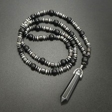Colgante Cristal Hematita Punta Ónix Negro Mate 29" Largo Collar Hombre Regalo