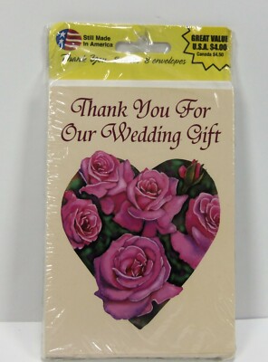 Thank You For Our Wedding Gift Heart Floral Notes and Envelopes 8ct