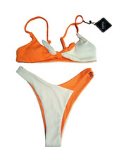 ZAFUL Reversible Bikini Tie Front High Cut 2 Piece Orange/Peach Color block US 6