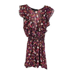 Forever21 XXI Women Medium Pink Floral Ruffle V-Neck Sleeveless Semi Sheer Dress