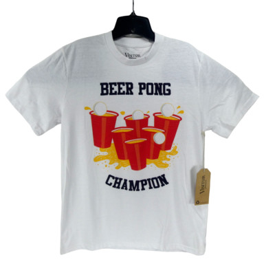 New Visitor Premium White Medium Beer Pong Champion Graphic T Shirt NWT