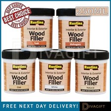 RUSTINS ACRYLIC WOOD FILLER 250ML FILLS HOLES DENTS CRACKS INTERIOR EXTERIOR USE
