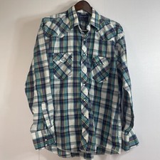 Wrangler WRancher Shirt Mens XL Plaid Pearl Snap Short Sleeve Pockets 17.5 X 35