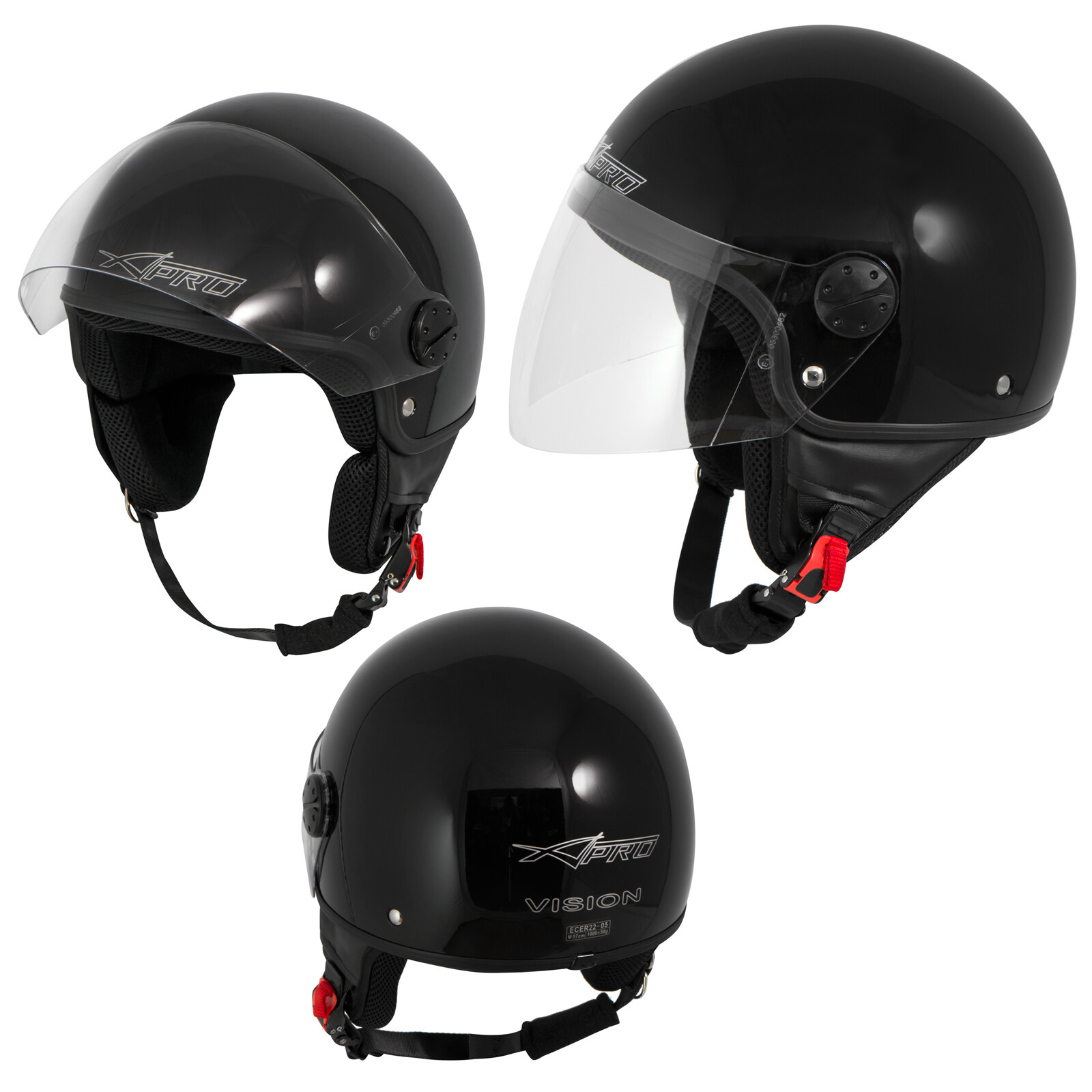 Open Face Jet Helmet Moped Motorbike Scooter Antiscratch Visor Black M