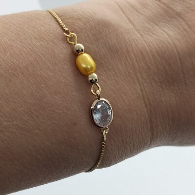 Armband mit Perlen und Zirkonia Stecker verstellbar