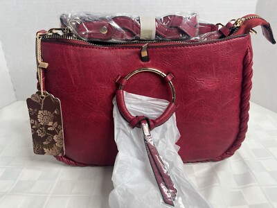 Sam & Hadley Purse Leather Magnetic Snap Wmn's Shoulder Bag W/ Tassle Berry NWT