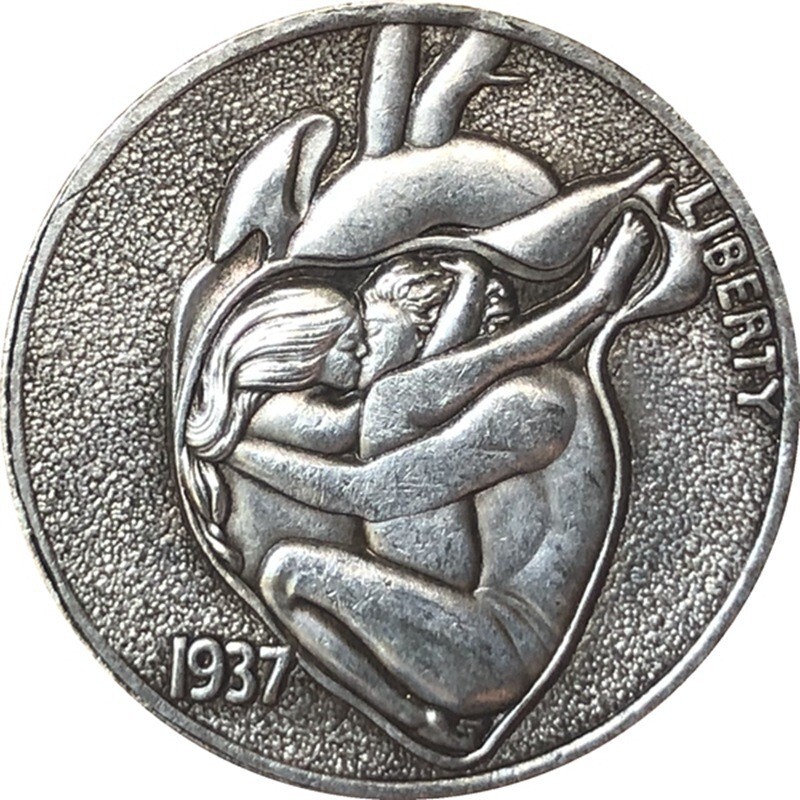 Hobo Nickel Coin, Huging Kissing Couple Heart Coins Collectibles