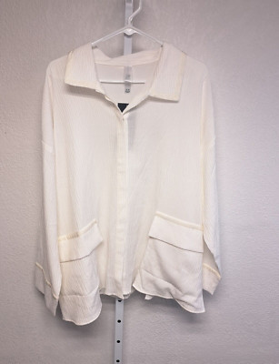 Marla Wynne Shirt Top Womens 3X White Texture Long Sleeve Collar Button