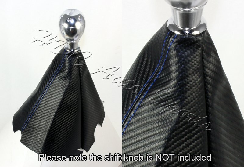 JDM Style Carbon Fiber Look Shift Boot With Blue Stitching - Universal Fit - View #3