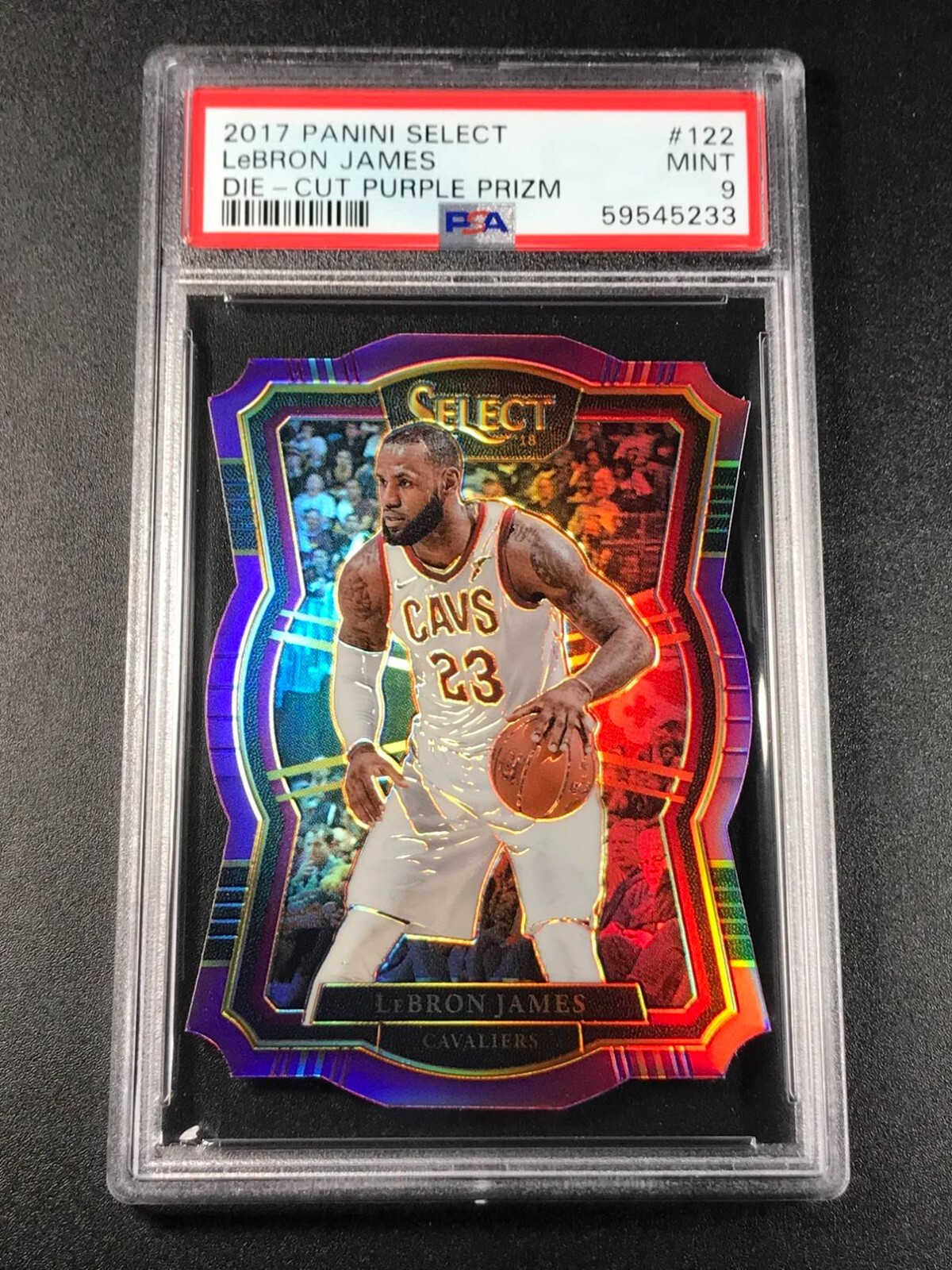 LEBRON JAMES 2017 PANINI SELECT #122 DIE CUT PURPLE PRIZM PARALLEL /99 PSA 9 NBA