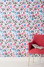 ANTHROPOLOGIE Wallpaper CYRILLE Flowers Blue ...