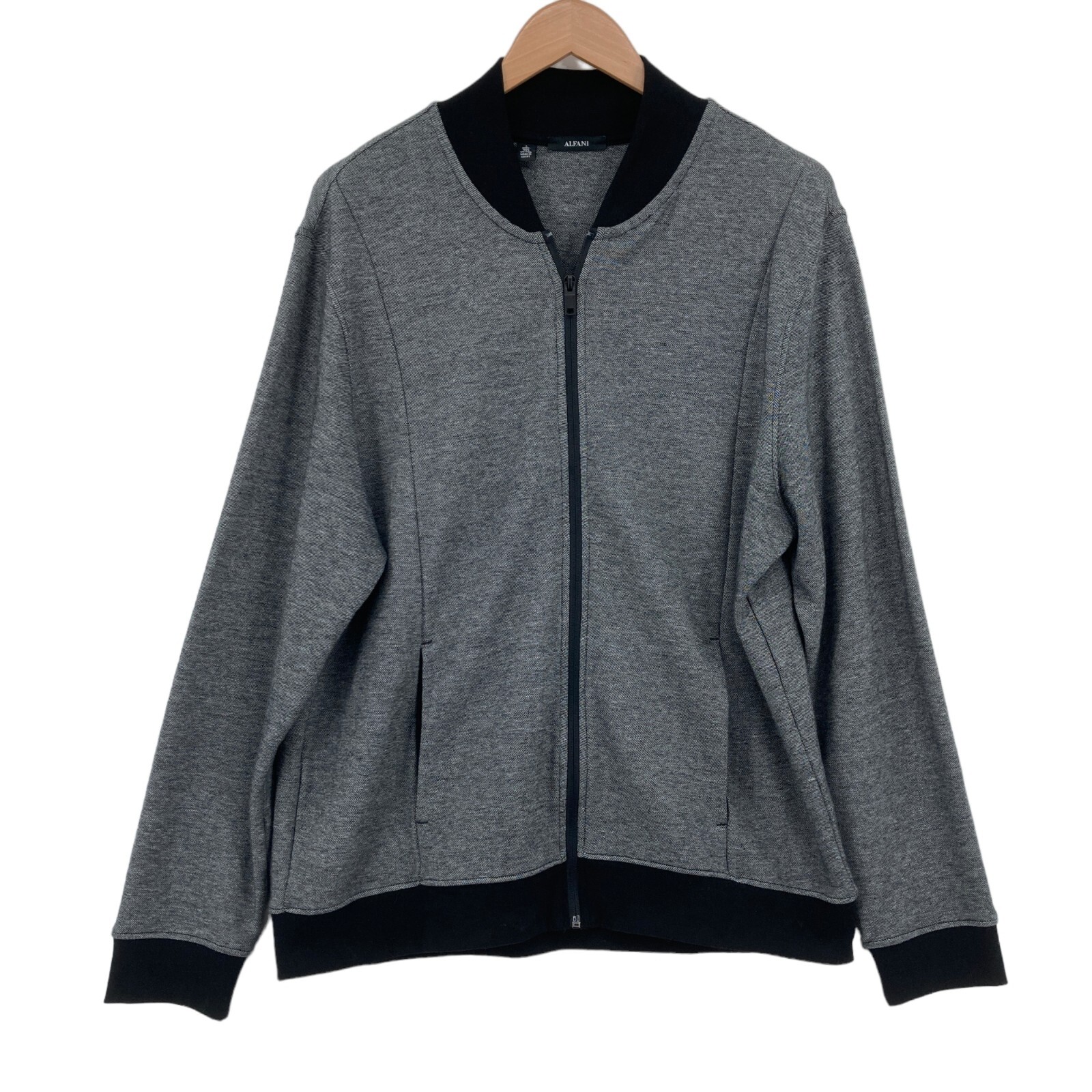 Alfani Bomber Jacket Mens Large Gray 100% Cotton Long Sleeve Pockets Full Zipper-image