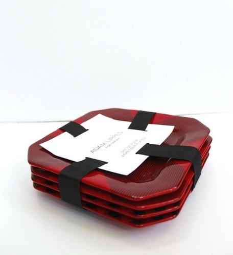 Black Plaid 4-Pack Appetizer Plate Set 