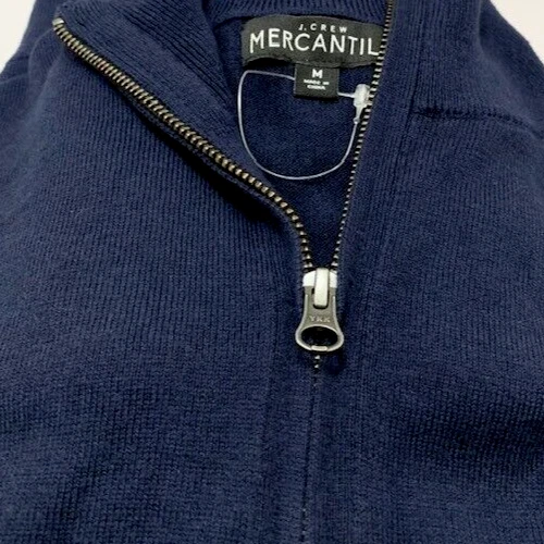 J Crew Sweater Navy Blue Merino Wool Blend Mens Medium Preppy long sleeve Zip - Image 2 of 4