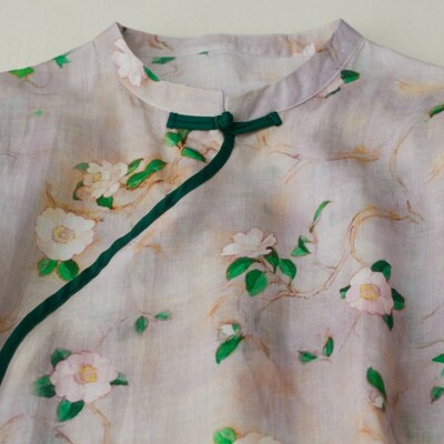 Women Retro Floral Dress Cheongsam Chinese Ethnic Qipao Frog Button Casual Loose