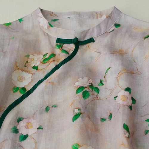 Women Ethnic Floral Dress Cheongsam Chinese Qipao Frog Button Midi Retro - Picture 5 of 8