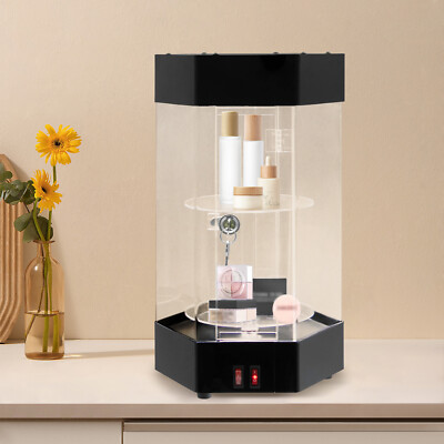 Hexagonal Display Case Electric Rotating Clear Display Case W/ 2 LED Lighting