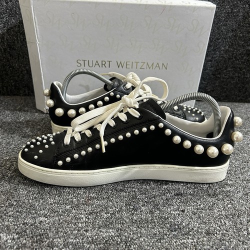 Stuart Weitzman Goldie Trainers Women’s UK6.5 Black Leather Pearls Sneaker Low - Picture 5 of 13