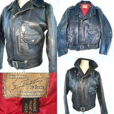 VTG 50s MENS SEARS HERCULES BLACK HORSEHIDE LEATHER MOTORCYCLE BIKER JACKET