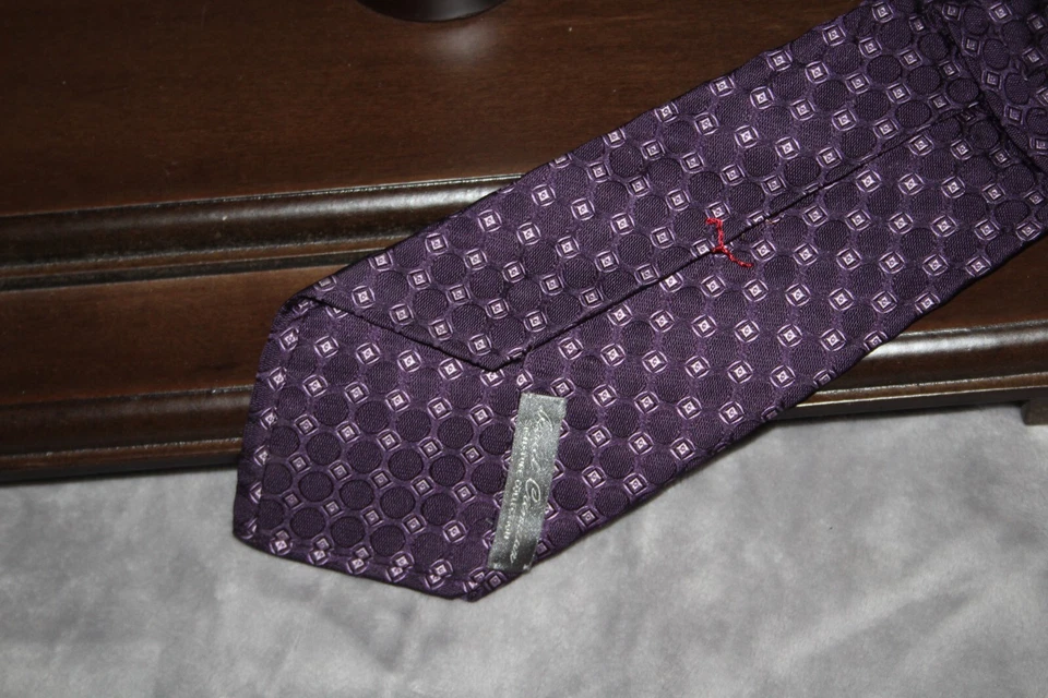 Corbata Daniel Cremieux Hecha a Mano EE. UU. Púrpura Geométrica Seda Negocios Corbata Foto 2 de 4