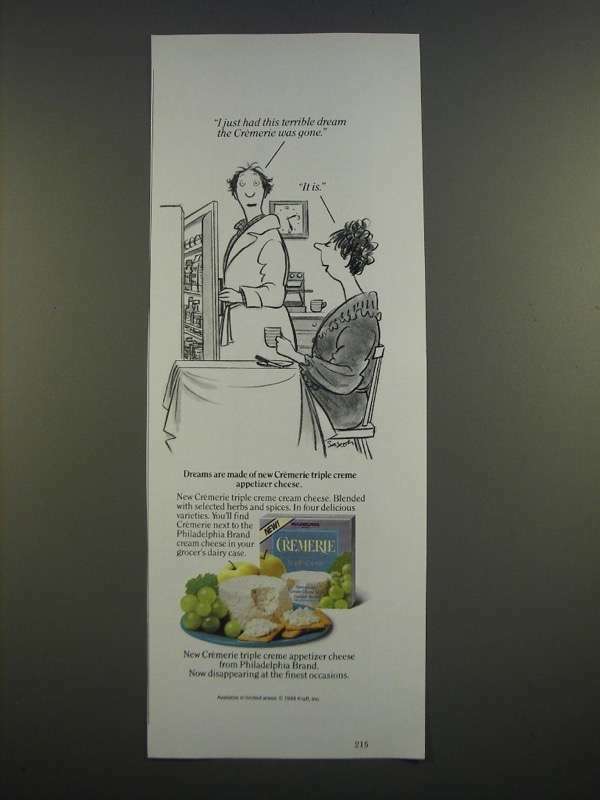 1986 Kraft Philadelphia Brand Cremerie Cheese Vintage Ad Featuring Charles Saxon Cartoon