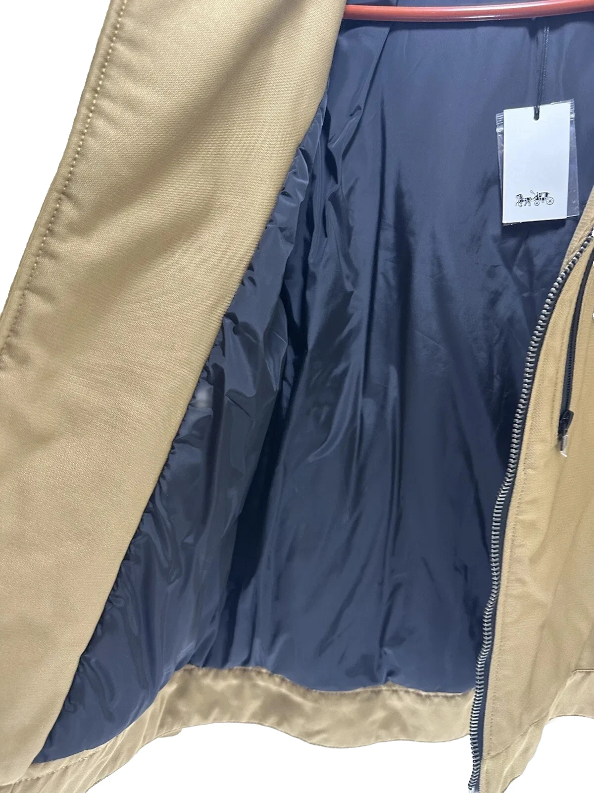 Giacca con cappuccio militare Coach $795 msrp da uomo taglia 46 M cachi nero nuova 224805 Jax