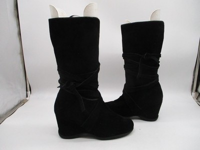 Naturalizer Black Suede Wedge Strappy Boots Womens Size 8.5 M Style 808P92