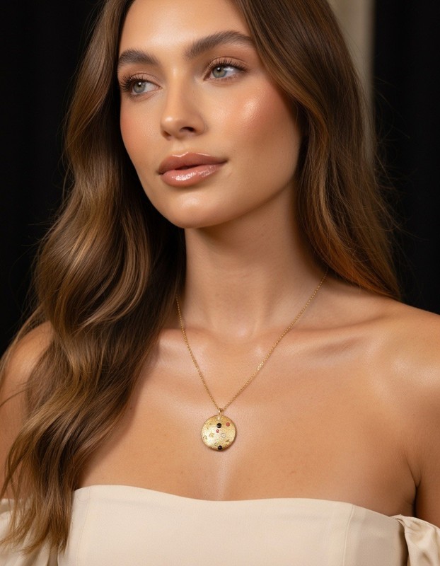 NWT Free People 14K Gold Plated Celestial  Brushed Hammered Necklace with stones