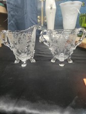Vintage New Martinsville Viking Glass Prelude Footed Creamer & Sugar Bowl