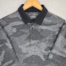 UNDER ARMOUR Size Large Mens Polo Shirt Gray Camouflage Wicking Lightweight