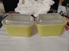 Vintage PYREX Yellow Refrigerator Dishes 501B 1-1/2 Cup With Lids Set Of 2