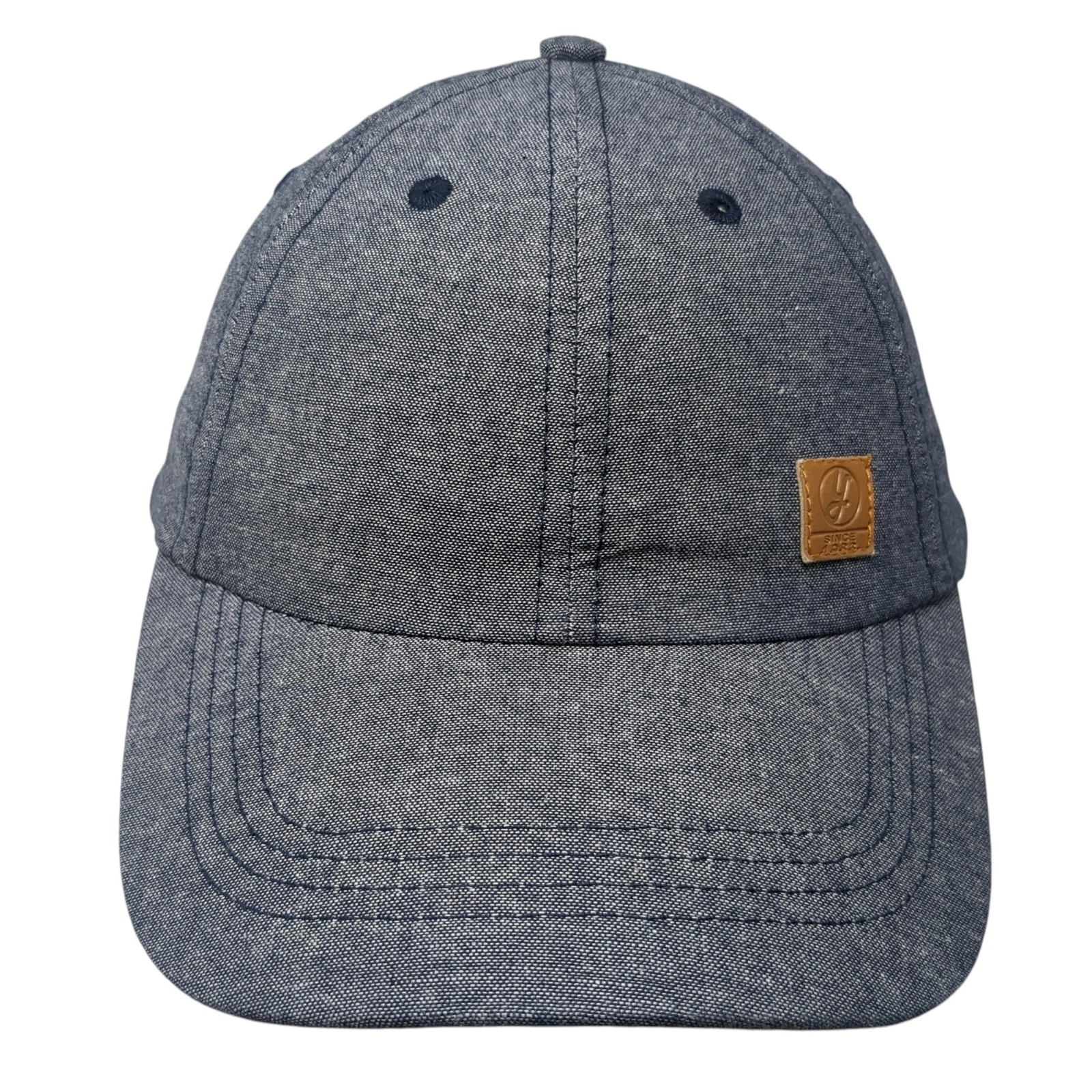 Y Logo Leather Patch Strapback Hat Blue One Size Adjustable Vent Holes