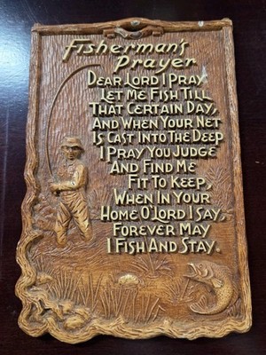 Fishermans Prayer 9''x 6'' Vintage Wall Plaque Big Mouth Bass Man With Rod