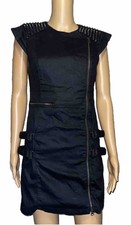 VTG Rare GUESS TIESTO Black Studded Goth Punk Zip Moto Stretch MINI Dress 4/6