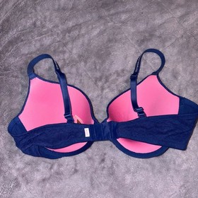 Victoria's Secret PINK Navy Blue Leopard Push-Up Bra 38D Underwire NWT Bling