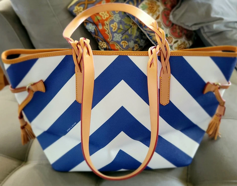 Bolso de Mano Bailey DOONEY & BOURKE Blanco Marino Chevron Zigzag Flecos Acento Foto 3 de 4