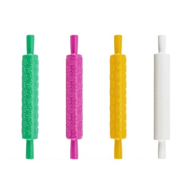 2X(4 Stück Knete Modellieren Muster Rollen Kit 4 Farben Leder Textur Roller3128