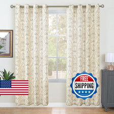 LAMIT 78 inches Long Linen Curtains for Living Room, Printed Linen Curtains Grom