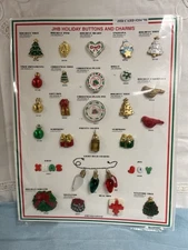 JHB 1998 Holiday Buttons & Charms Salesman Sample Button Card Most Hand Painted