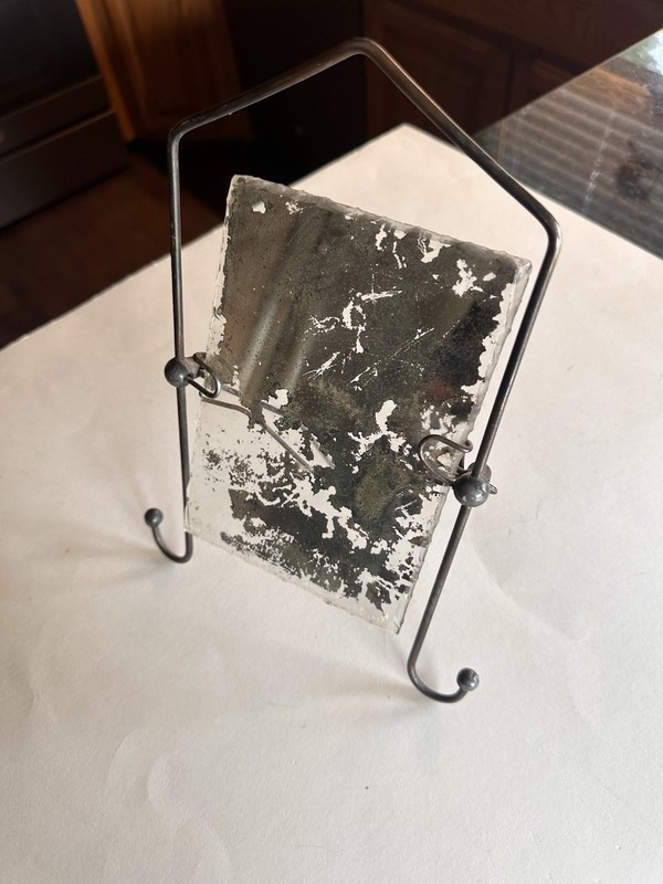 Small Antique Chip Edge or Scalloped Edge Mirror On Stand