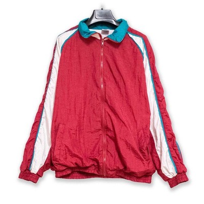 Vintage Windjacke rot-weiß mit Reißverschluss 90er Jahre - Größe M 40 42 Herren