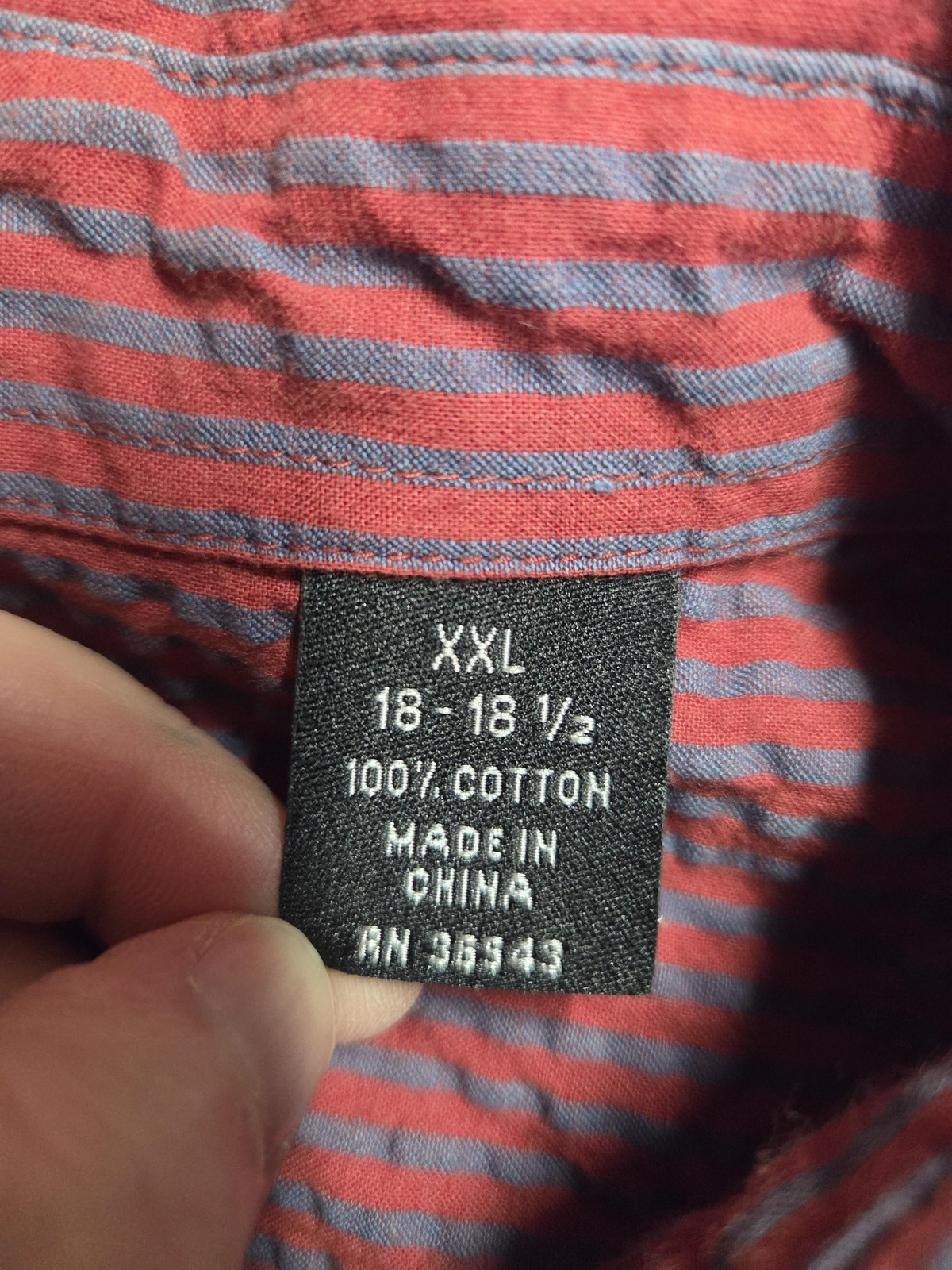 Van Heusen Shirt Mens 2XL Red Blue Stripe Seersucker Short Sleeve Button Front thumbnail 7