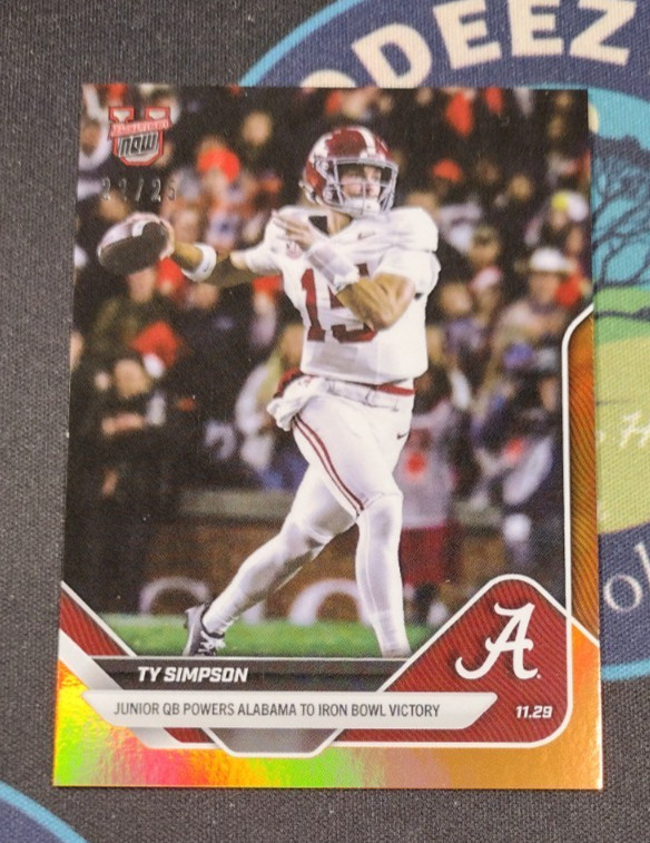 2025-26 Bowman U Now #53 Ty Simpson QB Powers Alabama to Bowl Victory Orange /25