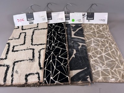 4 Bassett Fabric Chenille Samples 16'' x 18'' Geometric Abstract Neutral Black