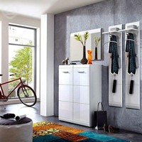 Garderoben Set Hochglanz Schuhschrank Spiegel Paneel Wandgarderobe FlurmöBel