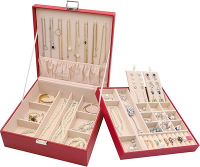 Schmuckschatulle Damen Leder 2 Ebenen Schmuckkästchen Aufbewahrung Koffer Box