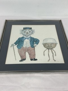 Framed Whimsical The Magical Pudding Watercolour Art Grey Mat NP#805