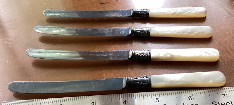 Vtg Landers Fairy & Clark EtnaWorks Sterling Collar Serrated Knives 4    7”